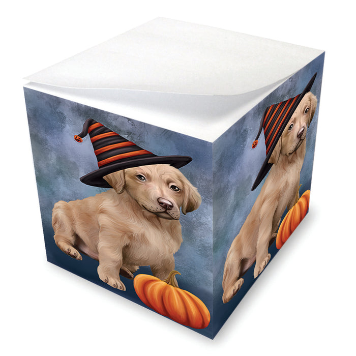 Happy Halloween Chesapeake Bay Retriever Dog Wearing Witch Hat with Pumpkin Note Cube NOC56570