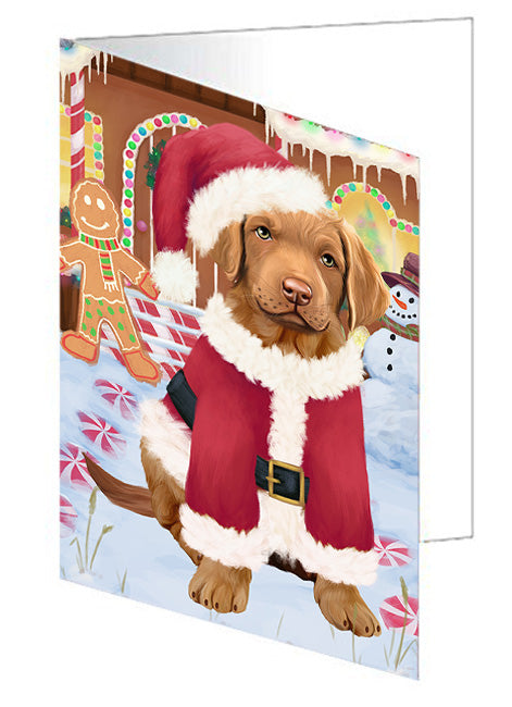 Christmas Gingerbread House Candyfest Chesapeake Bay Retriever Dog Handmade Artwork Assorted Pets Greeting Cards and Note Cards with Envelopes for All Occasions and Holiday Seasons GCD73415