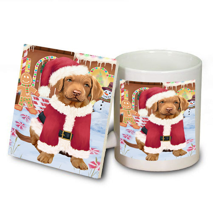 Christmas Gingerbread House Candyfest Chesapeake Bay Retriever Dog Mug and Coaster Set MUC56292