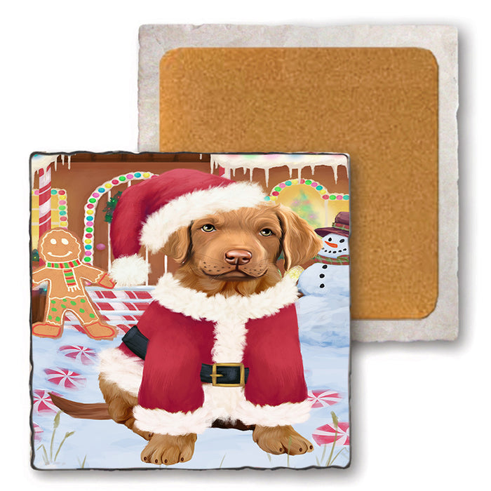Christmas Gingerbread House Candyfest Chesapeake Bay Retriever Dog Set of 4 Natural Stone Marble Tile Coasters MCST51300