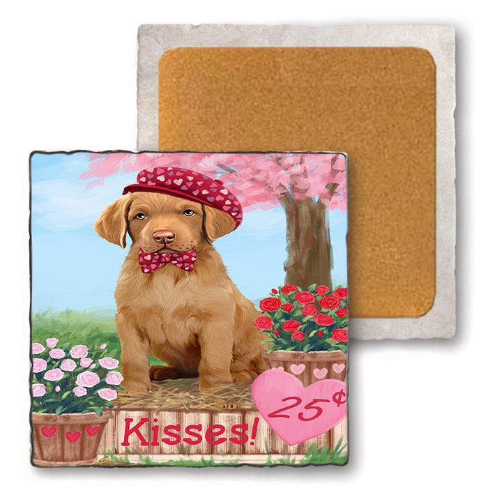 Rosie 25 Cent Kisses Chesapeake Bay Retriever Dog Set of 4 Natural Stone Marble Tile Coasters MCST51437