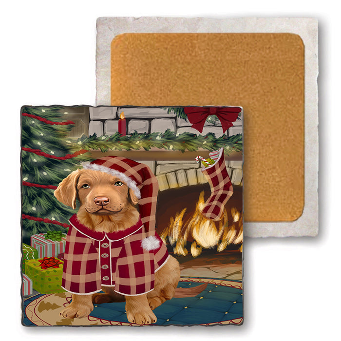 The Stocking was Hung Chesapeake Bay Retriever Dog Set of 4 Natural Stone Marble Tile Coasters MCST50270