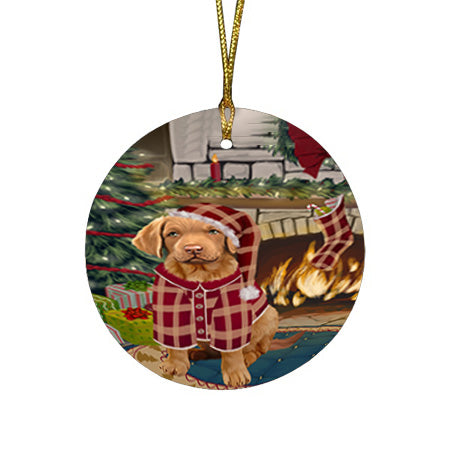 The Stocking was Hung Chesapeake Bay Retriever Dog Round Flat Christmas Ornament RFPOR55626