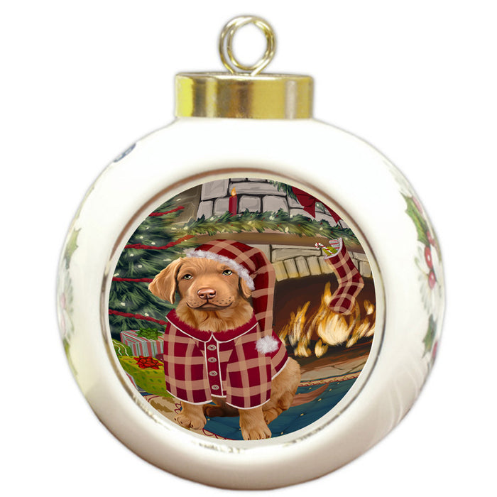 The Stocking was Hung Chesapeake Bay Retriever Dog Round Ball Christmas Ornament RBPOR55626