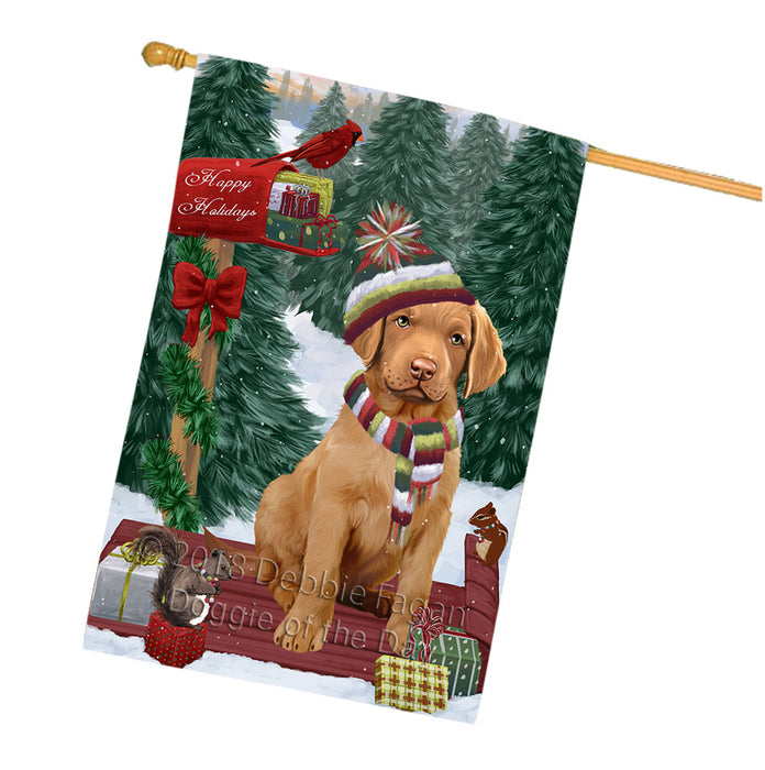 Merry Christmas Woodland Sled Chesapeake Bay Retriever Dog House Flag FLG55322