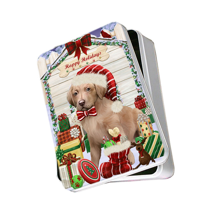 Happy Holidays Christmas Chesapeake Bay Retriever Dog House with Presents Photo Storage Tin PITN51391