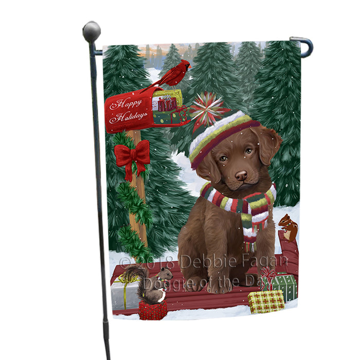 Merry Christmas Woodland Sled Chesapeake Bay Retriever Dog Garden Flag GFLG55187