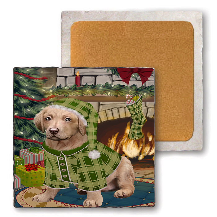 The Stocking was Hung Chesapeake Bay Retriever Dog Set of 4 Natural Stone Marble Tile Coasters MCST50271
