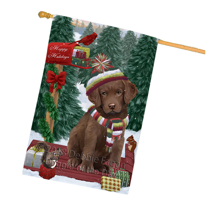 Merry Christmas Woodland Sled Chesapeake Bay Retriever Dog House Flag FLG55323