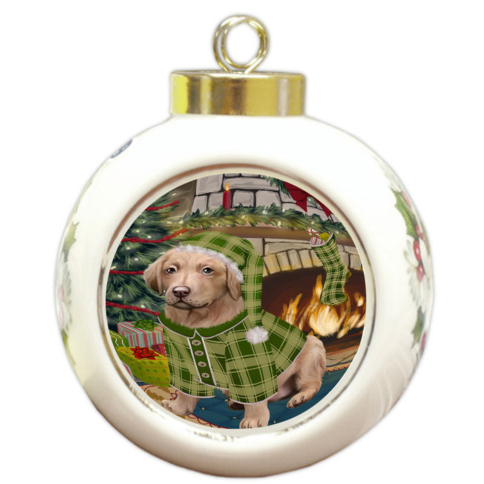 The Stocking was Hung Chesapeake Bay Retriever Dog Round Ball Christmas Ornament RBPOR55627