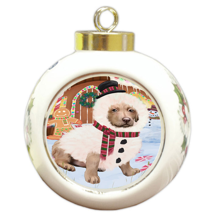 Christmas Gingerbread House Candyfest Chesapeake Bay Retriever Dog Round Ball Christmas Ornament RBPOR56657