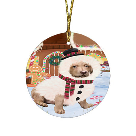 Christmas Gingerbread House Candyfest Chesapeake Bay Retriever Dog Round Flat Christmas Ornament RFPOR56657