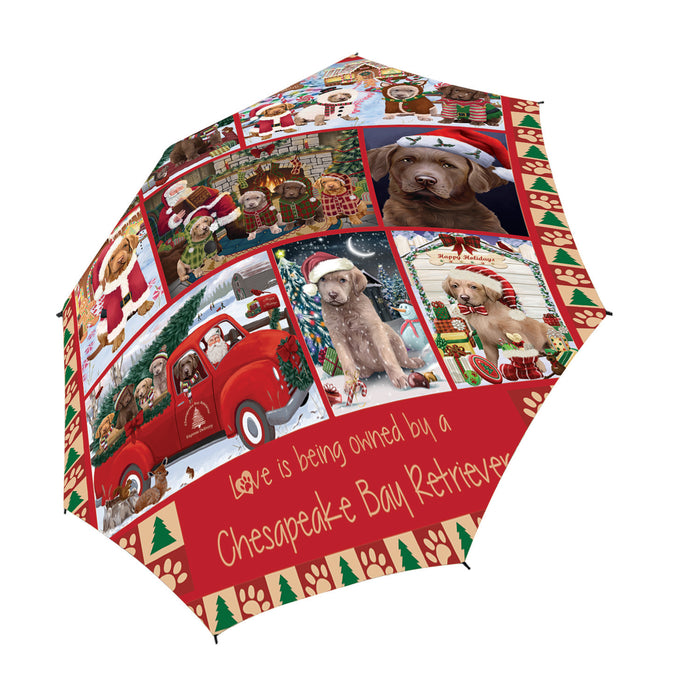Love is Being Owned Christmas Chesapeake Bay Retriever Dogs Semi-Automatic Foldable Umbrella