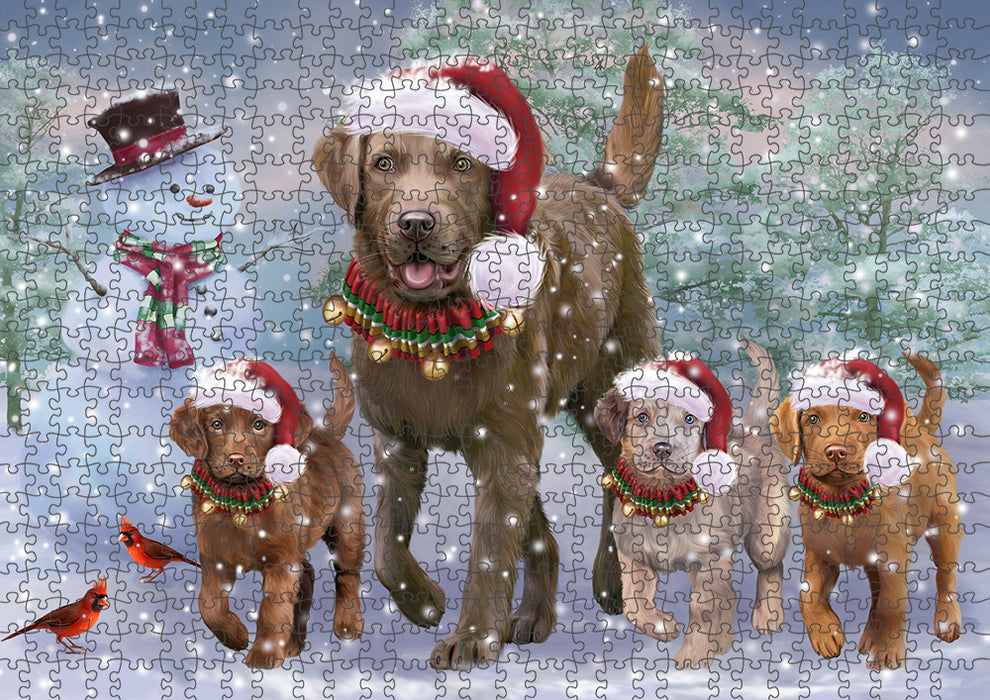 Christmas Running Family Chesapeake Bay Retriever Dogs Puzzle with Photo Tin PUZ97288