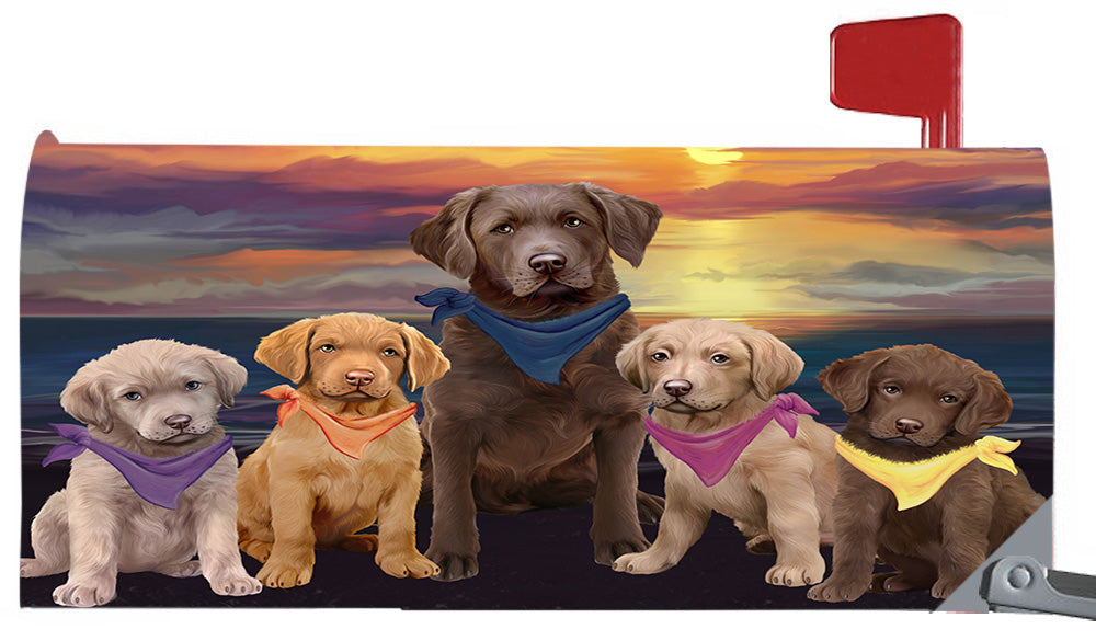 Family Sunset Portrait Chesapeake Bay Retriever Dogs Magnetic Mailbox Cover MBC48463
