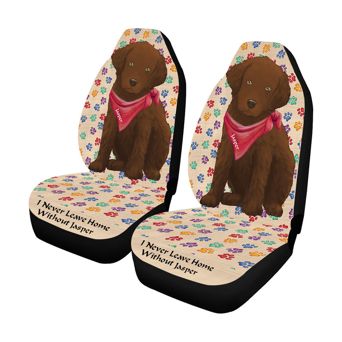 Personalized I Never Leave Home Paw Print Chesapeake Bay Retriever Dogs Pet Front Car Seat Cover (Set of 2)