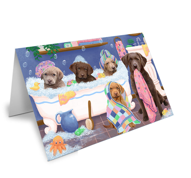 Rub A Dub Dogs In A Tub Chesapeake Bay Retrievers Dog Handmade Artwork Assorted Pets Greeting Cards and Note Cards with Envelopes for All Occasions and Holiday Seasons GCD74852