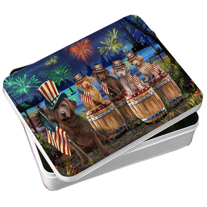 4th of July Independence Day Fireworks Chesapeake Bay Retrievers at the Lake Photo Storage Tin PITN51025