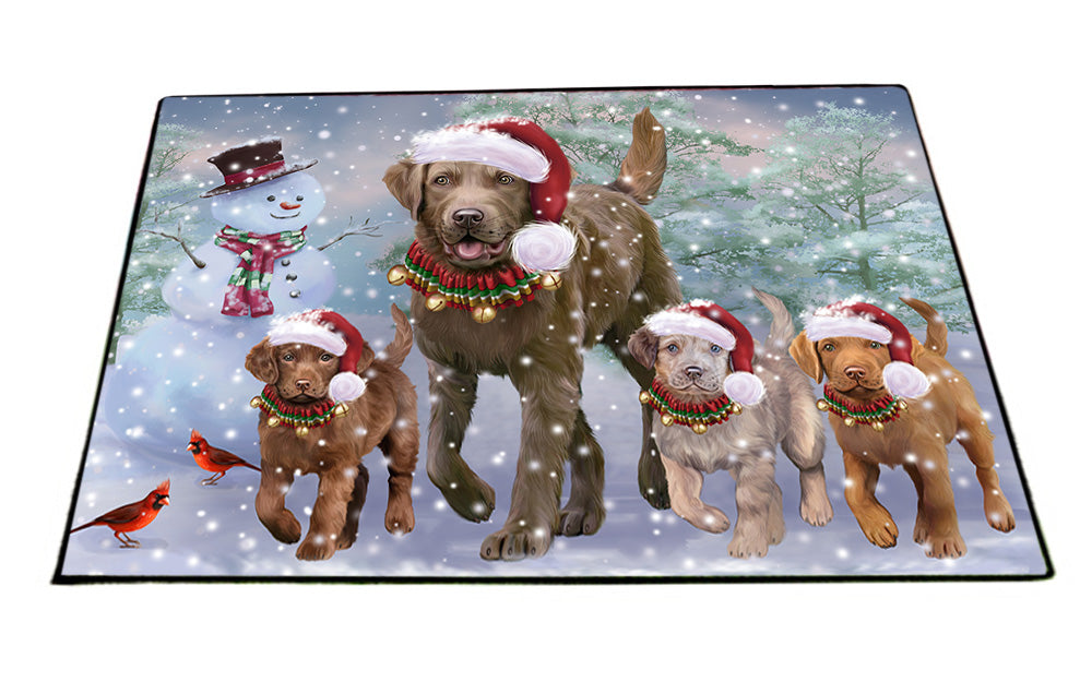 Christmas Running Family Chesapeake Bay Retriever Dogs Floormat FLMS54299