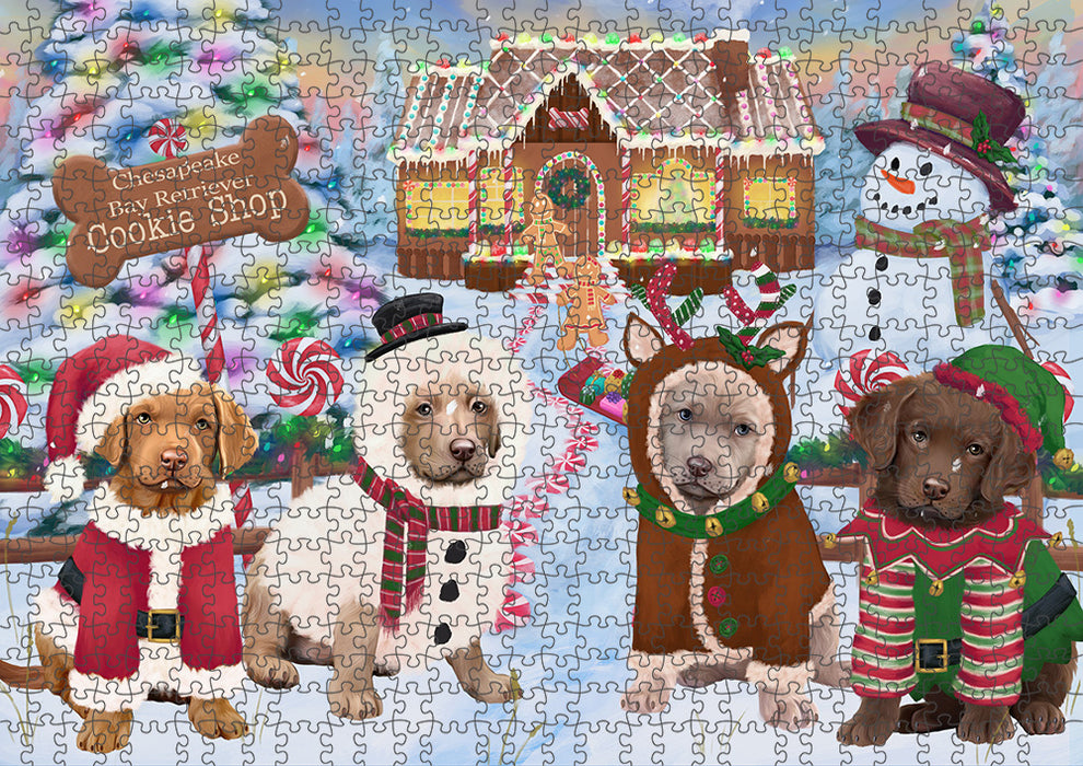 Holiday Gingerbread Cookie Shop Chesapeake Bay Retrievers Dog Puzzle with Photo Tin PUZL93764