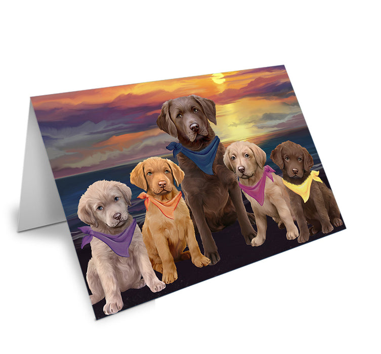 Family Sunset Portrait Chesapeake Bay Retrievers Dog Handmade Artwork Assorted Pets Greeting Cards and Note Cards with Envelopes for All Occasions and Holiday Seasons GCD54773