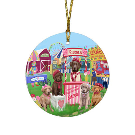 Carnival Kissing Booth Chesapeake Bay Retrievers Dog Round Flat Christmas Ornament RFPOR56641