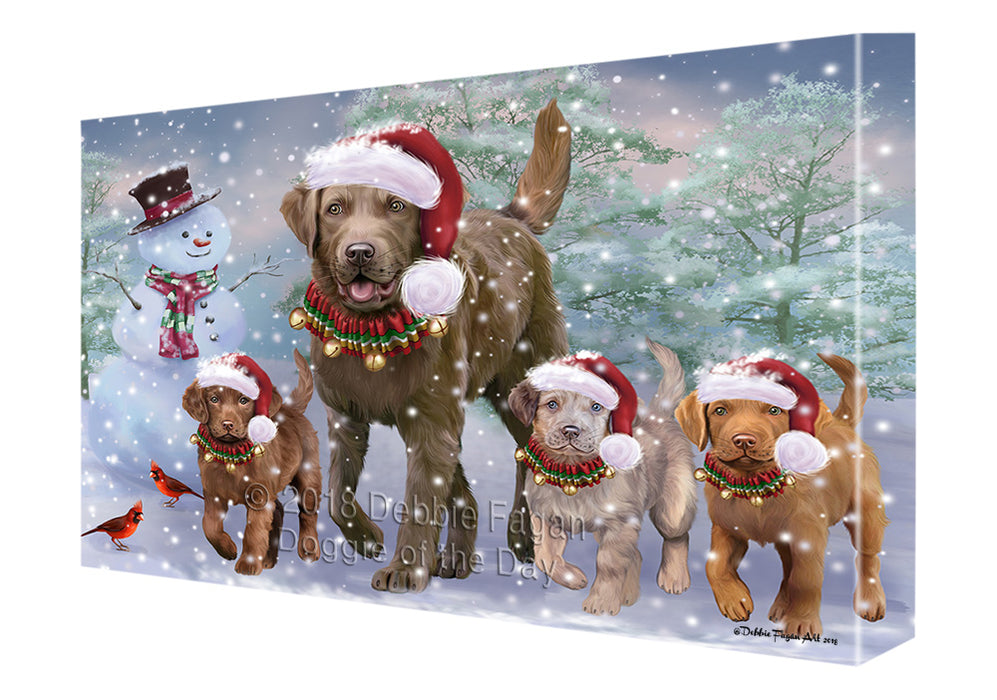 Christmas Running Family Chesapeake Bay Retriever Dogs Canvas Print Wall Art Décor CVS136601