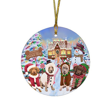 Holiday Gingerbread Cookie Shop Chesapeake Bay Retrievers Dog Round Flat Christmas Ornament RFPOR56747