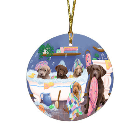 Rub A Dub Dogs In A Tub Chesapeake Bay Retrievers Dog Round Flat Christmas Ornament RFPOR57135