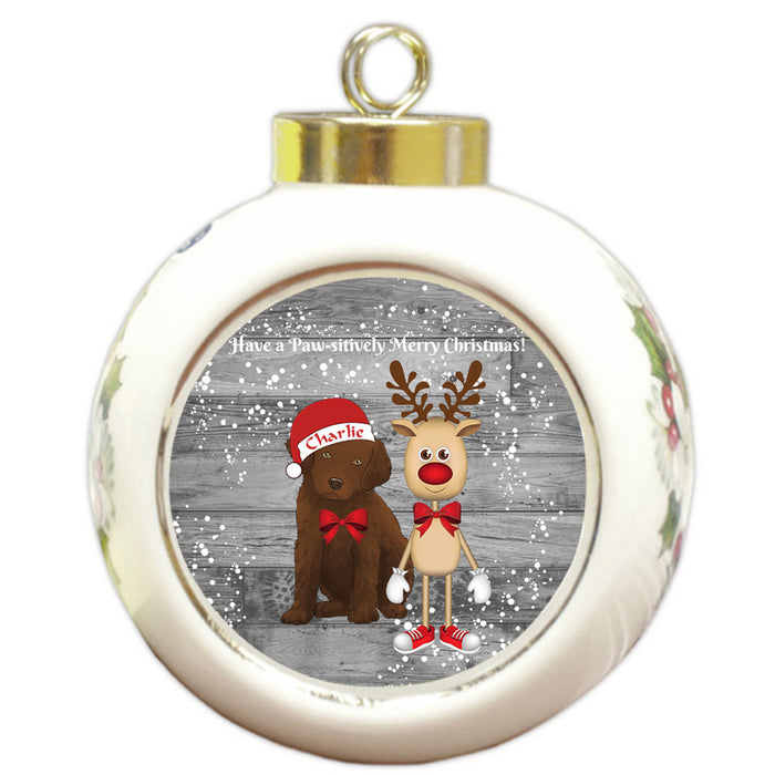 Custom Personalized Chesapeake Bay Retriever Dog Reindeer and Pooch Christmas Round Ball Ornament