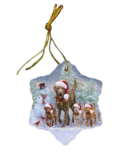 Christmas Running Family Chesapeake Bay Retriever Dogs Star Porcelain Ornament SPOR57415