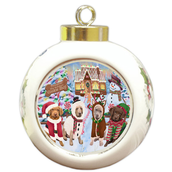 Holiday Gingerbread Cookie Shop Chesapeake Bay Retrievers Dog Round Ball Christmas Ornament RBPOR56747