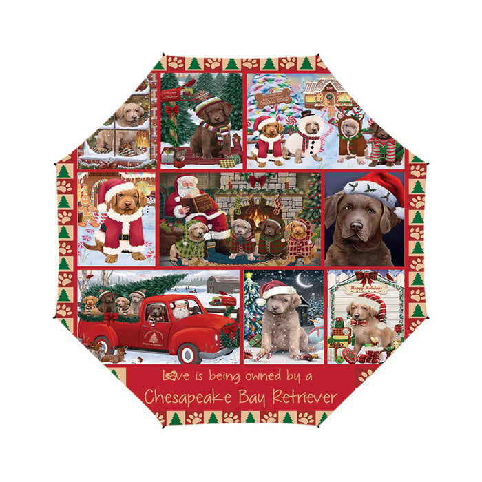 Love is Being Owned Christmas Chesapeake Bay Retriever Dogs Semi-Automatic Foldable Umbrella