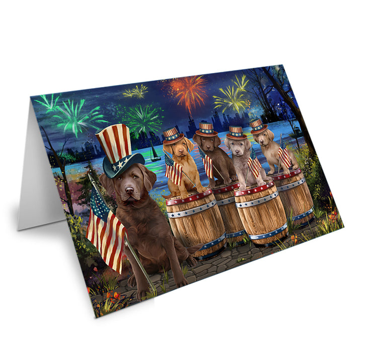 4th of July Independence Day Fireworks Chesapeake Bay Retrievers at the Lake Handmade Artwork Assorted Pets Greeting Cards and Note Cards with Envelopes for All Occasions and Holiday Seasons GCD57104