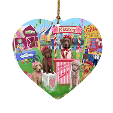 Carnival Kissing Booth Chesapeake Bay Retrievers Dog Heart Christmas Ornament HPOR56641