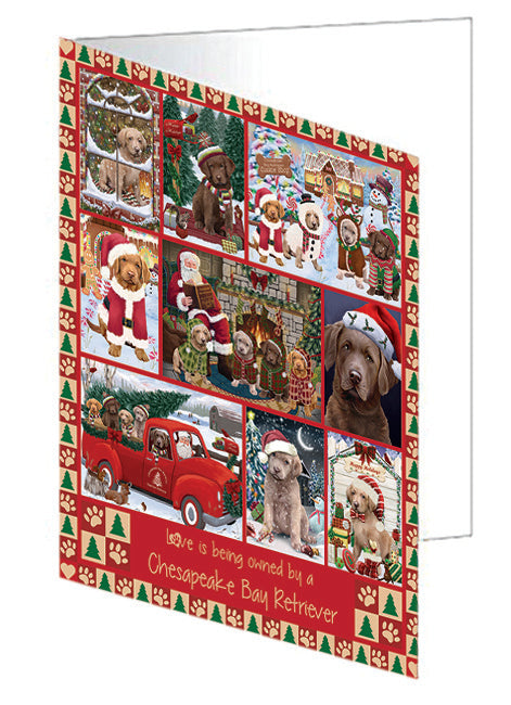 Love is Being Owned Christmas Chesapeake Bay Retriever Dogs Handmade Artwork Assorted Pets Greeting Cards and Note Cards with Envelopes for All Occasions and Holiday Seasons GCD78872