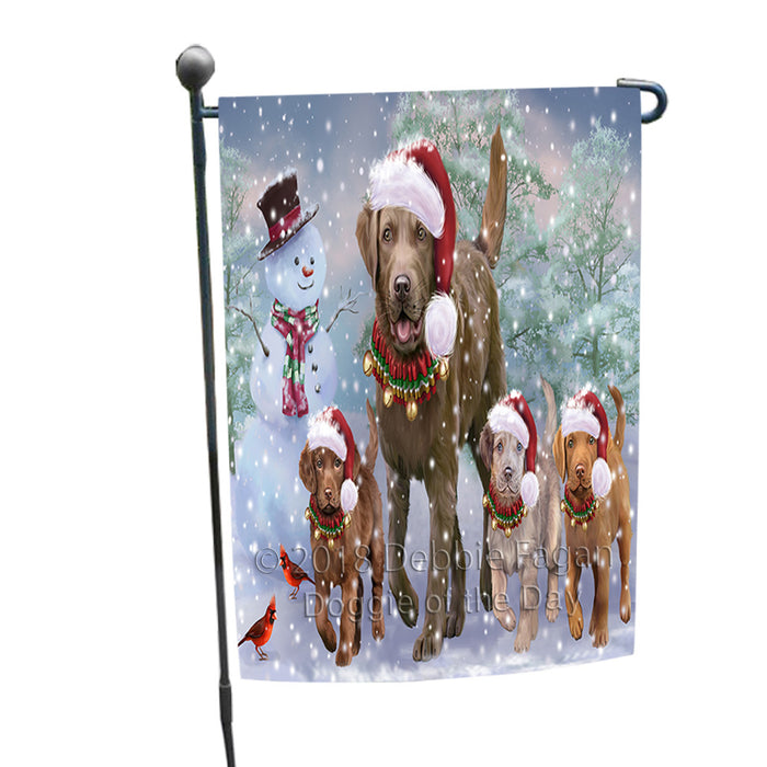 Christmas Running Family Chesapeake Bay Retriever Dogs Garden Flag GFLG65097