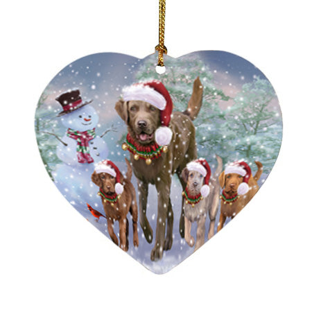 Christmas Running Family Chesapeake Bay Retriever Dogs Heart Christmas Ornament HPOR57415