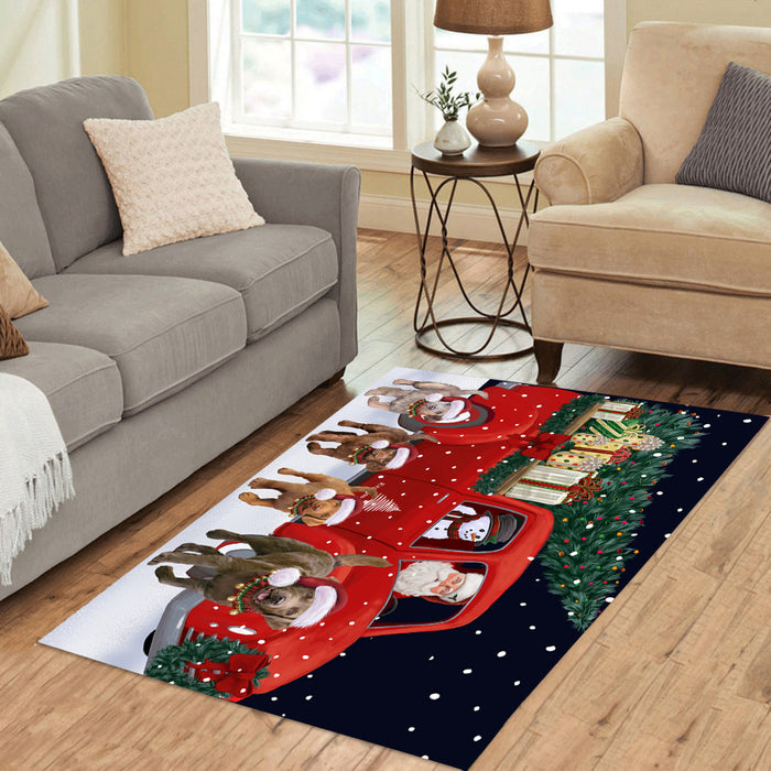 Christmas Express Delivery Red Truck Running Chesapeake Bay Retriever Dogs Polyester Area Rug ARUG62827