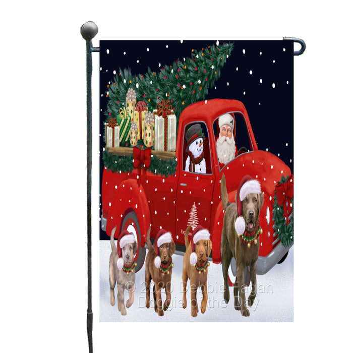 Christmas Express Delivery Red Truck Running Chesapeake Bay Retriever Dogs Garden Flag GFLG66453