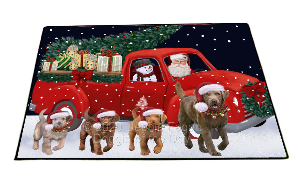 Christmas Express Delivery Red Truck Running Chesapeake Bay Retriever Dogs Indoor/Outdoor Welcome Floormat - Premium Quality Washable Anti-Slip Doormat Rug FLMS56587