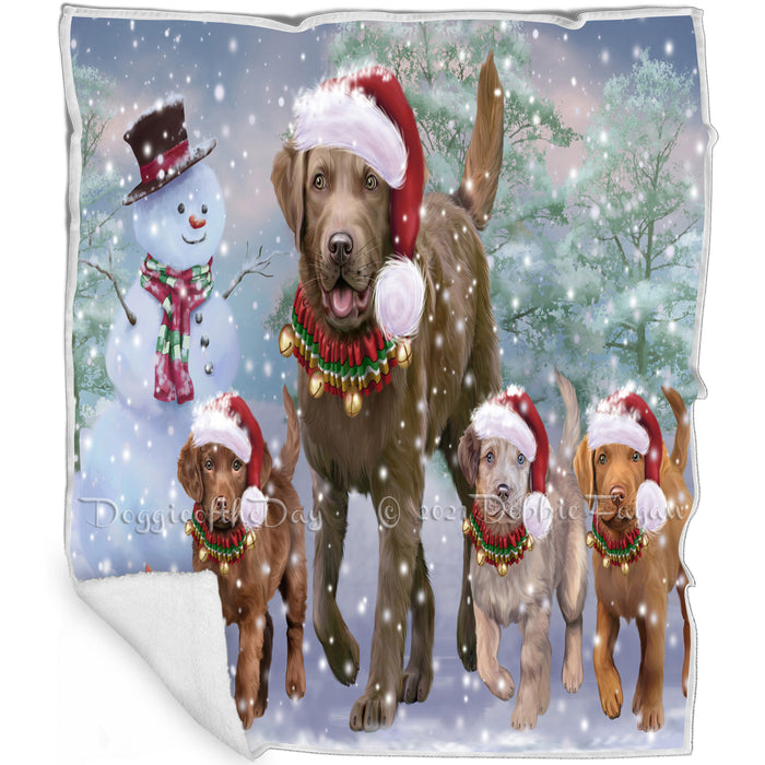 Christmas Running Family Chesapeake Bay Retriever Dogs Blanket BLNKT134454