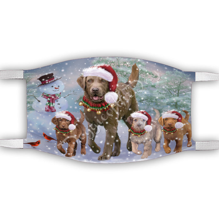 Christmas Running Fammily Chesapeake Bay Retriever Dogs Face Mask FM48708