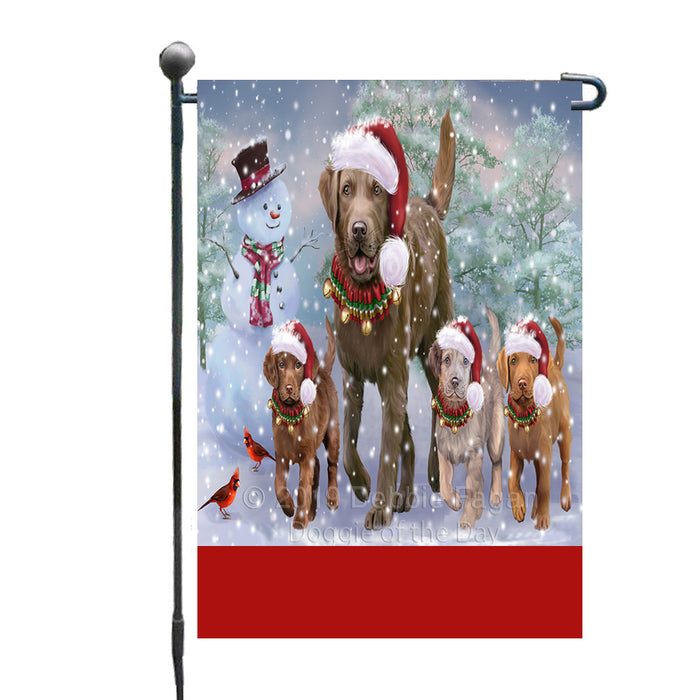 Personalized Christmas Running Family Chesapeake Bay Retriever Dogs Custom Garden Flags GFLG-DOTD-A60326