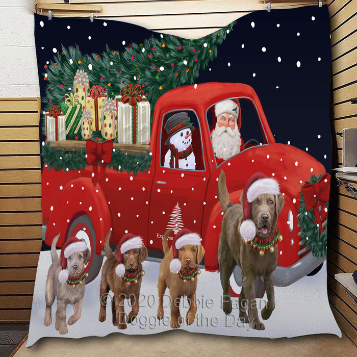 Christmas Express Delivery Red Truck Running Cavalier King Charles Spaniel Dogs Lightweight Soft Bedspread Coverlet Bedding Quilt QUILT59846