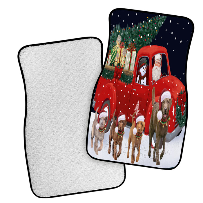 Christmas Express Delivery Red Truck Running Chesapeake Bay Retriever Dogs Polyester Anti-Slip Vehicle Carpet Car Floor Mats  CFM49444