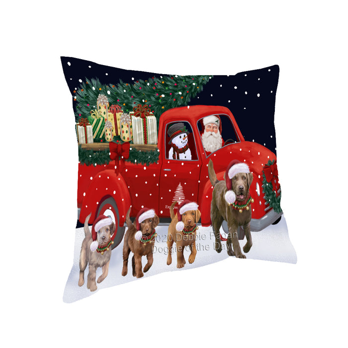 Christmas Express Delivery Red Truck Running Chesapeake Bay Retriever Dogs Pillow PIL86036
