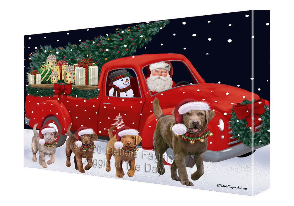 Christmas Express Delivery Red Truck Running Chesapeake Bay Retriever Dogs Canvas Print Wall Art Décor CVS145979