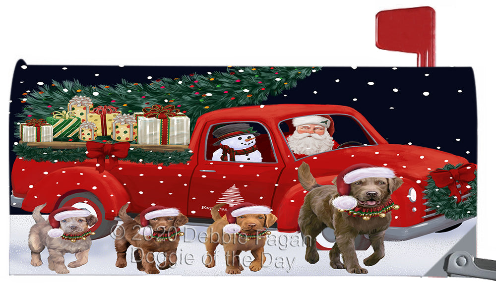 Christmas Express Delivery Red Truck Running Chesapeake Bay Retriever Dog Magnetic Mailbox Cover Both Sides Pet Theme Printed Decorative Letter Box Wrap Case Postbox Thick Magnetic Vinyl Material
