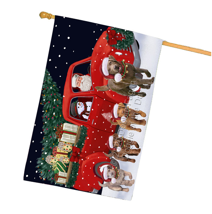 Christmas Express Delivery Red Truck Running Chesapeake Bay Retriever Dogs House Flag FLG66509